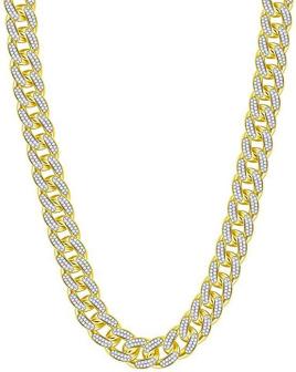10kt Yellow Gold Round Diamond Cuban Link Chain Necklace for Men