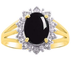 Ladies Princess Diana Inspired Halo Ring Gemstone & Genuine Diamonds in 14K Yellow Gold