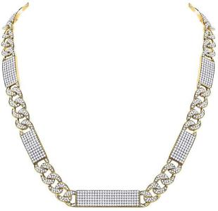 10kt Yellow Gold Round Diamond Cuban Link Rectangle Ice Necklace