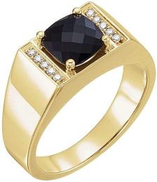 14K Yellow Gold Onyx and Diamond Engagement Men's Ring