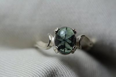 1.81 Carat Trapiche Emerald Ring,Certified Emerald Cabochon Solitaire In Sterling Silver