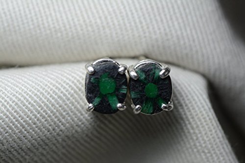 1.51 Trapiche Emerald Earrings, Emerald Cabochon Stud Earrings In Sterling Silver Appraised