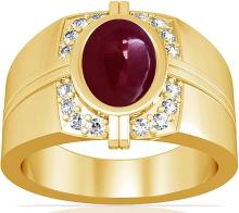 18K Yellow Gold Cabochon Cut Ruby With Diamond Accents Mens Ring