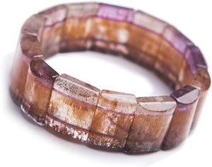 Natural Cacoxenite Rutilated Quartz Rectangle Bead Stretch Bangle Bracelet