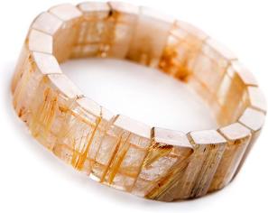 Gemstone Inclusions Natural Golden Hair Rutilated Quartz Crystal Rectangle Beads Stretch Bracelet