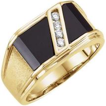 14K Yellow Gold Onyx and Diamond Bezel-Set Engagement Men's Ring