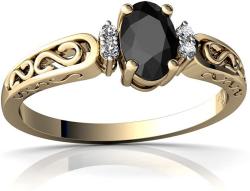 14kt Gold Black Onyx and Diamond 6x4mm Oval filligree Scroll Ring