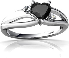 14kt Gold Black Onyx and Diamond 5mm Heart Split Band Swirl Ring