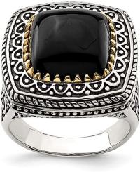 Solid 925 Sterling Silver 14k Yellow Gold Onyx Ring Band