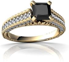 14kt Gold Black Onyx and Diamond 5mm Antique Style Ring