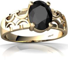 14kt Gold Black Onyx 8x6mm Oval Art Deco Ring