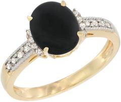 10K White Gold Natural Black Onyx Ring Oval 9x7 mm Diamond Accent