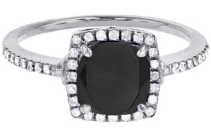 Sterling Silver Rhodium 7mm Cushion Onyx & Cr White Sapphire Halo Ring