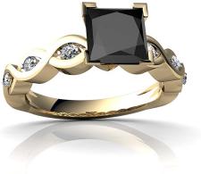14kt Gold Black Onyx and Diamond 6mm Square Over and Under Ring