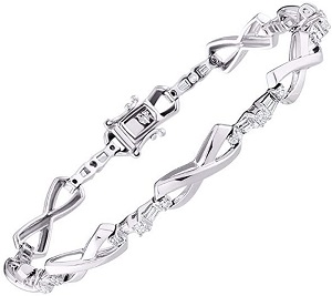 Diamond Tennis Bracelet Classic 14K White Gold X-O Hugs and Kisses Design Baguette and Round Diamonds