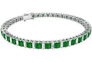 4.81 Ct Princess Cut Emerald Charm Bracelet, 1.85 Ct Baguette Shape Diamond Bracelet, SGL Certified Gemstone Tennis Bracelet