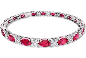 10.8 Ct Ruby Glass Filled Tennis Bracelet, 2 Ct IGI Certified Diamond IJ-SI Cluster Bracelet