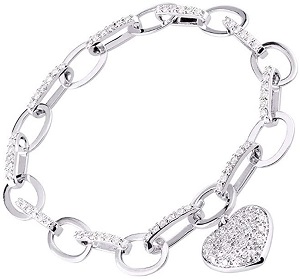 Diamond Tennis Bracelet Classic 14K White Gold Designer Heart With Spectacular Diamonds