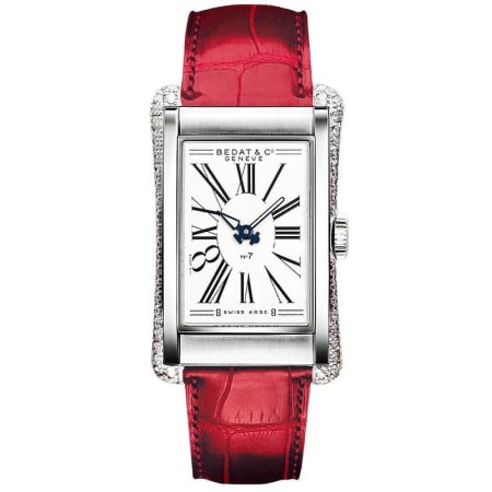 No. 7 Red Leather Strap and Diamond Case Men's Watch