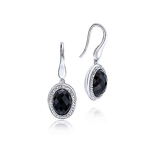 925 Sterling Silver Oval Onyx Drop Earrings