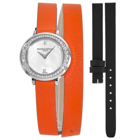 Promesse Diamond Bezel MOP Dial Orange Leather Strap Women's Watch