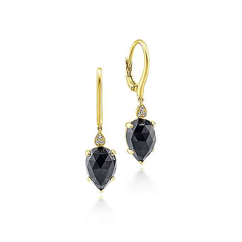 925 Sterling Silver-18K Yellow Gold Onyx Drop Earrings