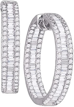 Diamond Inside Outside Hoop Earrings 3-1/3ct 14k White Gold