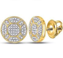 10kt Yellow Gold Mens Round Diamond Circle Cluster Earrings