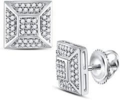 10kt White Gold Mens Round Diamond Square Cluster Stud Earrings