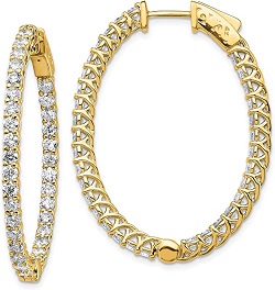 14k Diamond Oval Hoop with Safety Clasp Earrings Oval Hoops