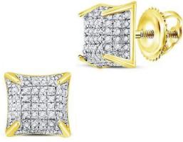 10K Yellow Gold Mens Diamond Square Stud Earrings
