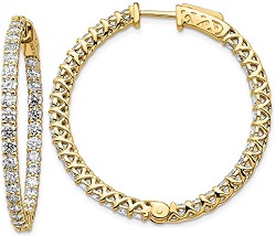 Solid 14k Yellow Gold Diamond Round Hoop with Safety Clasp Jewelry (30mm x 30mm) (4.9ct.)