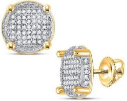 10kt Yellow Gold Mens Round Diamond Circle Cluster Earrings