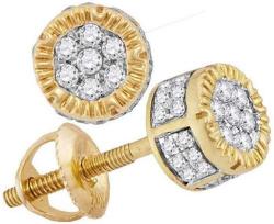 Solid 10k Yellow Gold Men's Round Diamond 3D Circle Cluster Stud Earrings