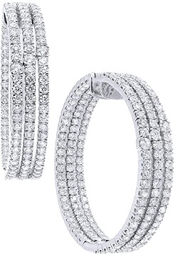 Triple Row Diamond Hoop Earrings 8.33cts 18K White Gold