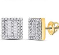 10kt Yellow Gold Mens Baguette Diamond Square Earrings