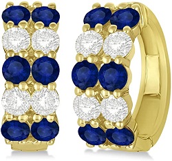 (4.28ct) 14k Yellow Gold 2 Row Sapphire and Diamond Earrings