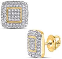 10kt Yellow Gold Mens Round Diamond Square Cluster Earrings 