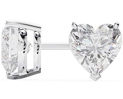 18k White Gold Heart Shape Diamond Stud Earrings 1 Carat