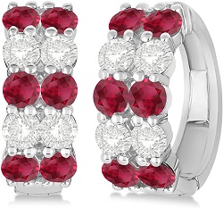 (4.28ct) 14k White Gold 2 Row Ruby and Diamond Earrings