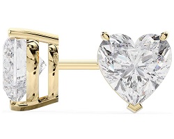 14k Yellow Gold Heart Shape Diamond Stud Earrings 1 Carat 