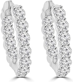 4.25 ct Ladies Round Cut Diamond Hoop Earrings (G Color SI-1 Clarity) in 18 kt White Gold