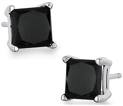 1 Carat TW Princess Square Black Diamond Solitaire Earrings in 10K White Gold