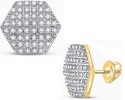 10K Yellow Gold Mens Diamond Hexagon Stud Earrings