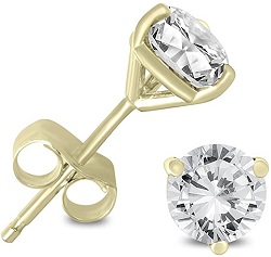 1 Carat TW AGS Certified Martini Set Round Diamond Solitaire Earrings in 14K Yellow Gold