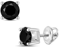 Solid 14k White Gold Unisex Round Black Diamond Solitaire Screwback Stud Earrings 1.50 Ct
