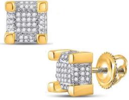 10K Yellow Gold Mens Diamond 3D Cube Square Stud Earrings