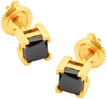 0.15Ct To 1.50Ct Princess Black Diamond Prong Set Screw Back Stud Earrings Crafted In Gold