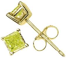 .50 Carat Brilliant Princess Cut Canary Diamond Stud Earrings SI2 in Yellow Gold