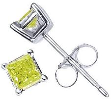 .50 Carat Brilliant Princess Cut Canary Diamond Stud Earrings SI2 in White Gold